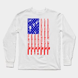 Fishing rod USA flag 4th of july independence Long Sleeve T-Shirt